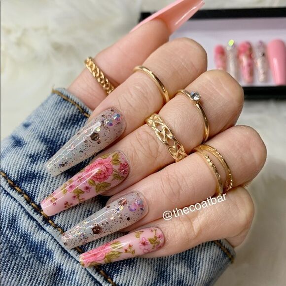 Other - Pink Flower Custom Press On Nails | High Quality Nails | Handmade